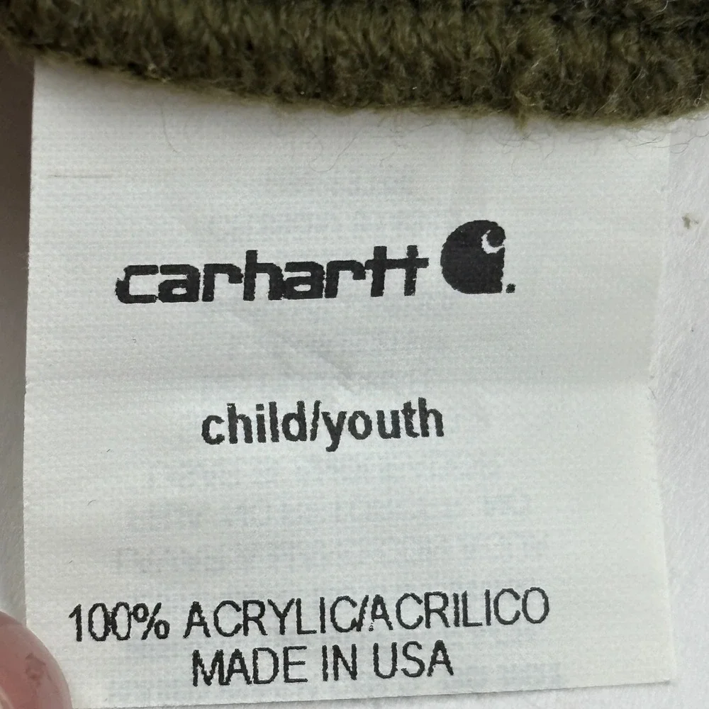 Carhartt Beanie Hat Kids Youth One Size Green Acrylic Watch Cap Cabin Winter
